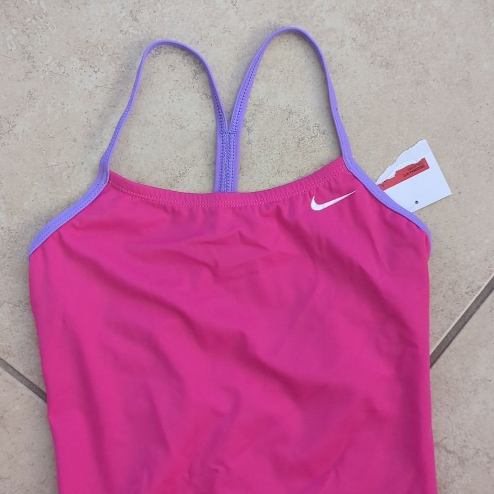 NWT Nike Girls Pink Racerback One Piece Swimsuit - L - Picture 2 of 8